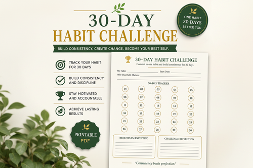 30-Day Habit Challenge | Printable Habit Tracker & Goal Planner PDF