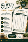 52-Week Savings Challenge | Printable Savings Tracker & Goal Planner