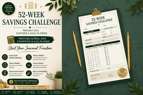 52-Week Savings Challenge | Printable Savings Tracker & Goal Planner