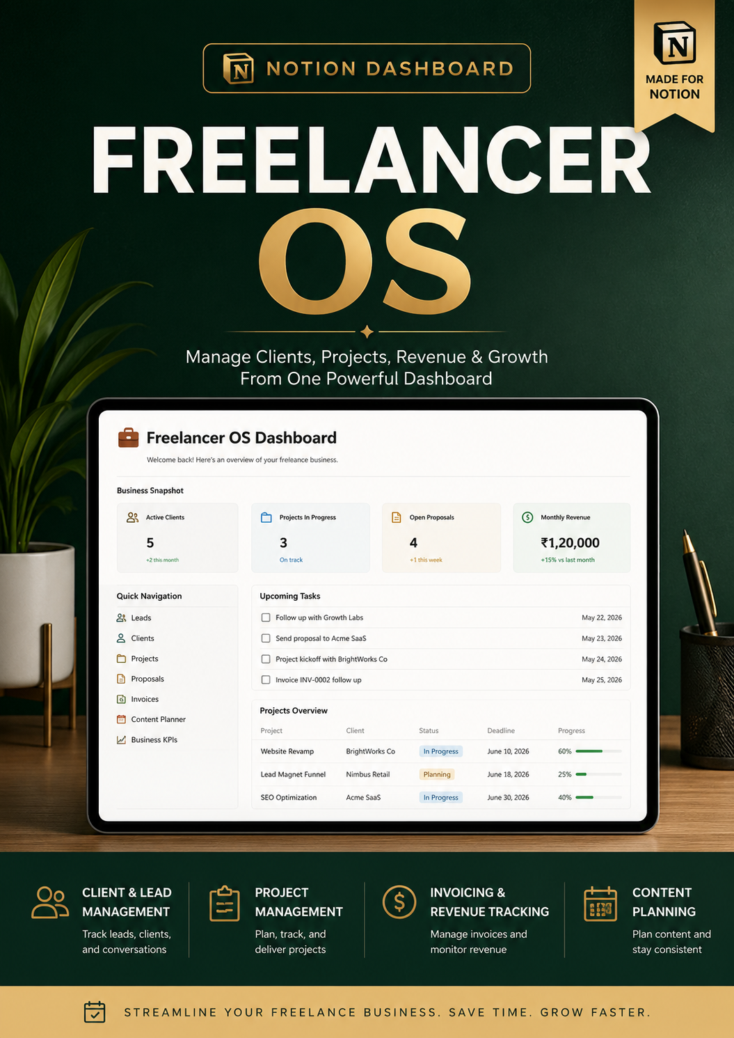 Freelancer OS Ultimate Bundle | Notion Dashboard, AI Prompt Pack & Freelance Business Guide