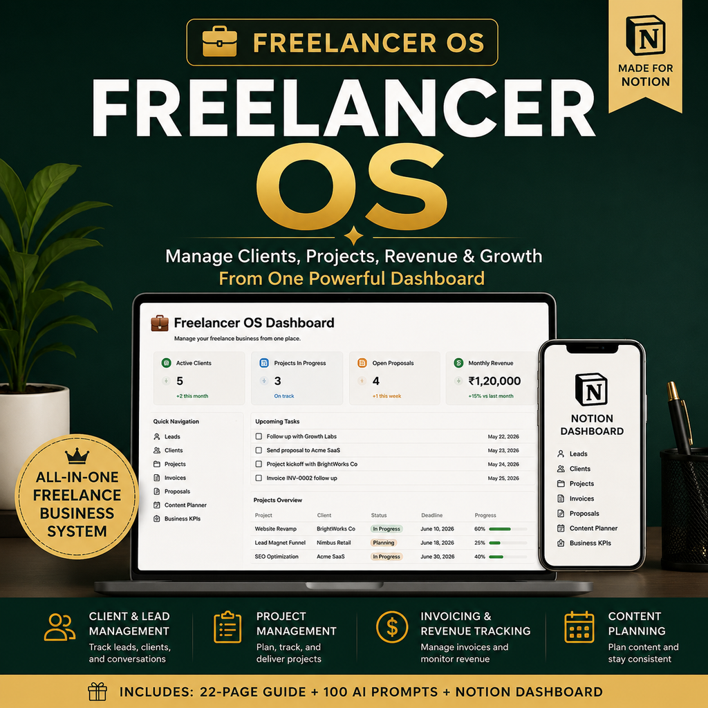Freelancer OS Ultimate Bundle | Notion Dashboard, AI Prompt Pack & Freelance Business Guide