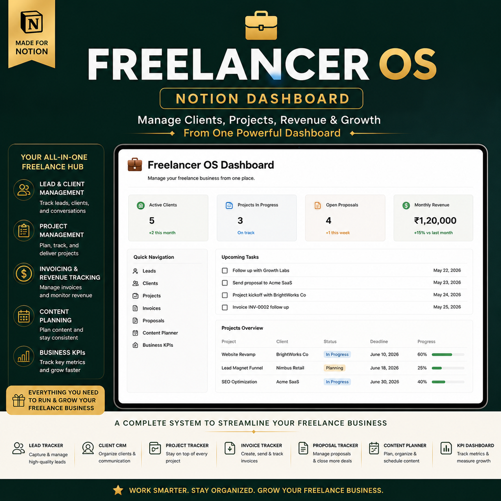 Freelancer OS Ultimate Bundle | Notion Dashboard, AI Prompt Pack & Freelance Business Guide