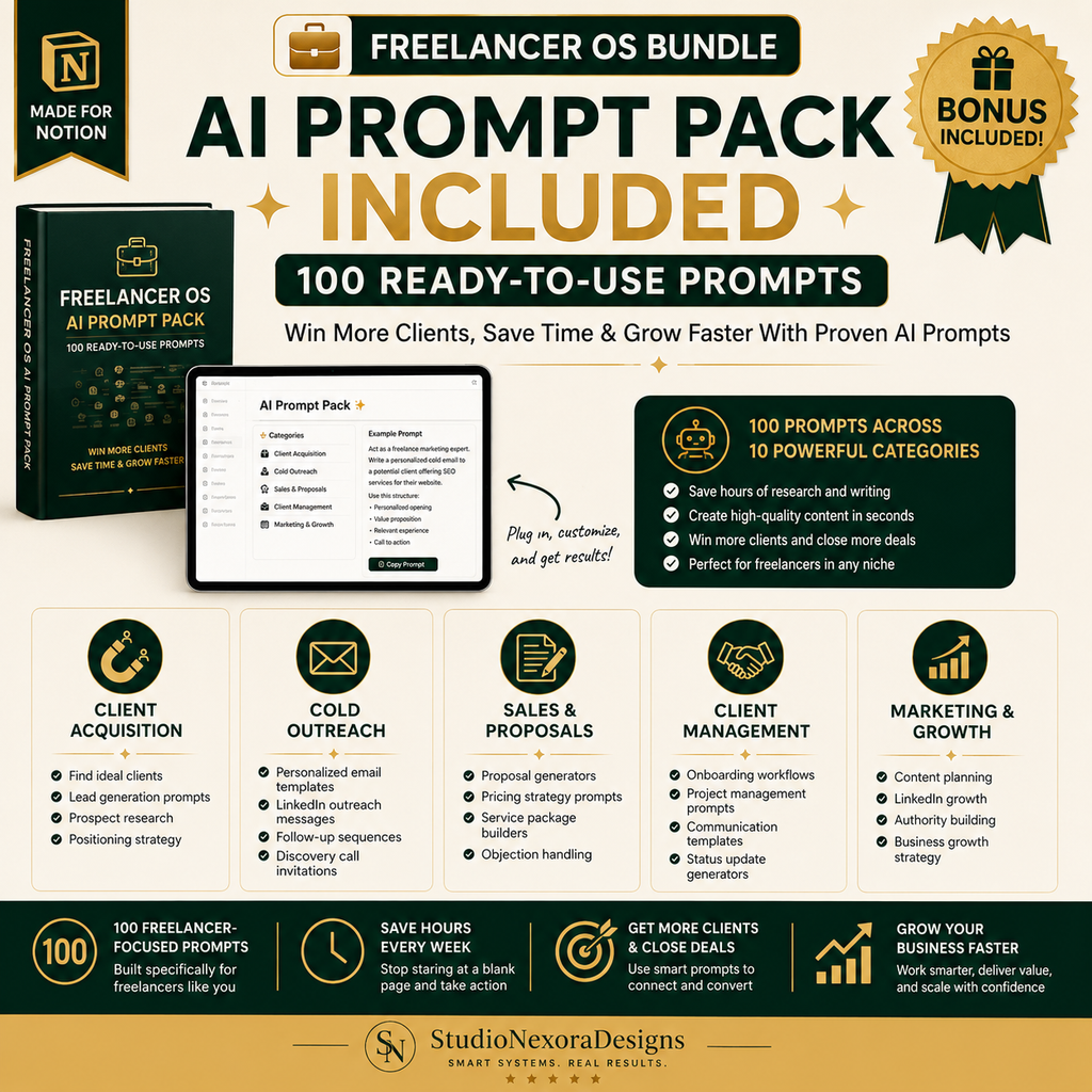 Freelancer OS Ultimate Bundle | Notion Dashboard, AI Prompt Pack & Freelance Business Guide