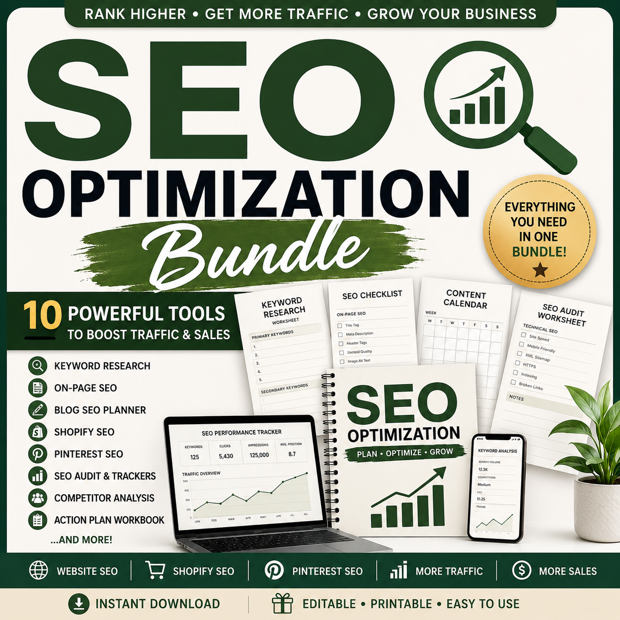SEO Optimization Bundle | 40-Page SEO Workbook & Growth System
