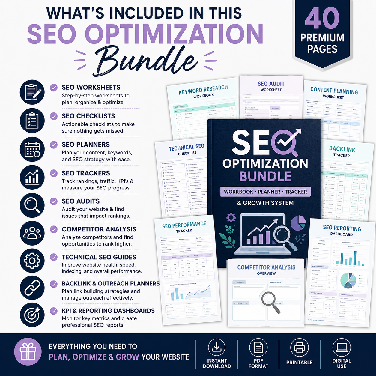 SEO Optimization Bundle | 40-Page SEO Workbook & Growth System