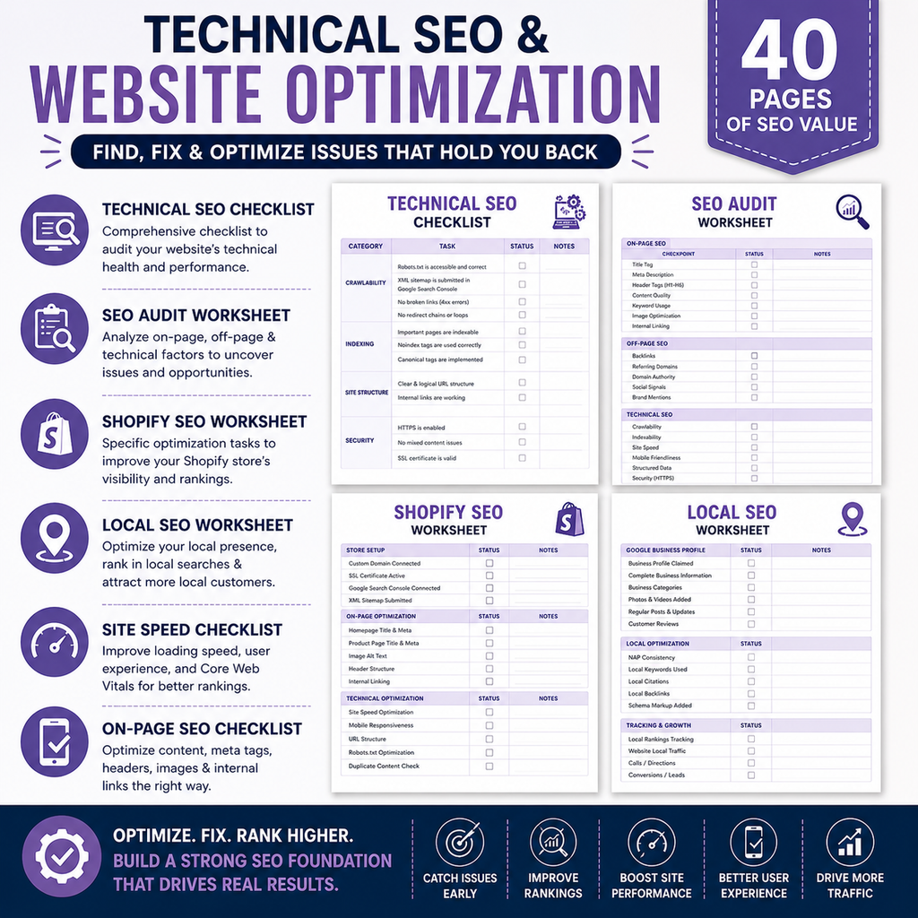 SEO Optimization Bundle | 40-Page SEO Workbook & Growth System