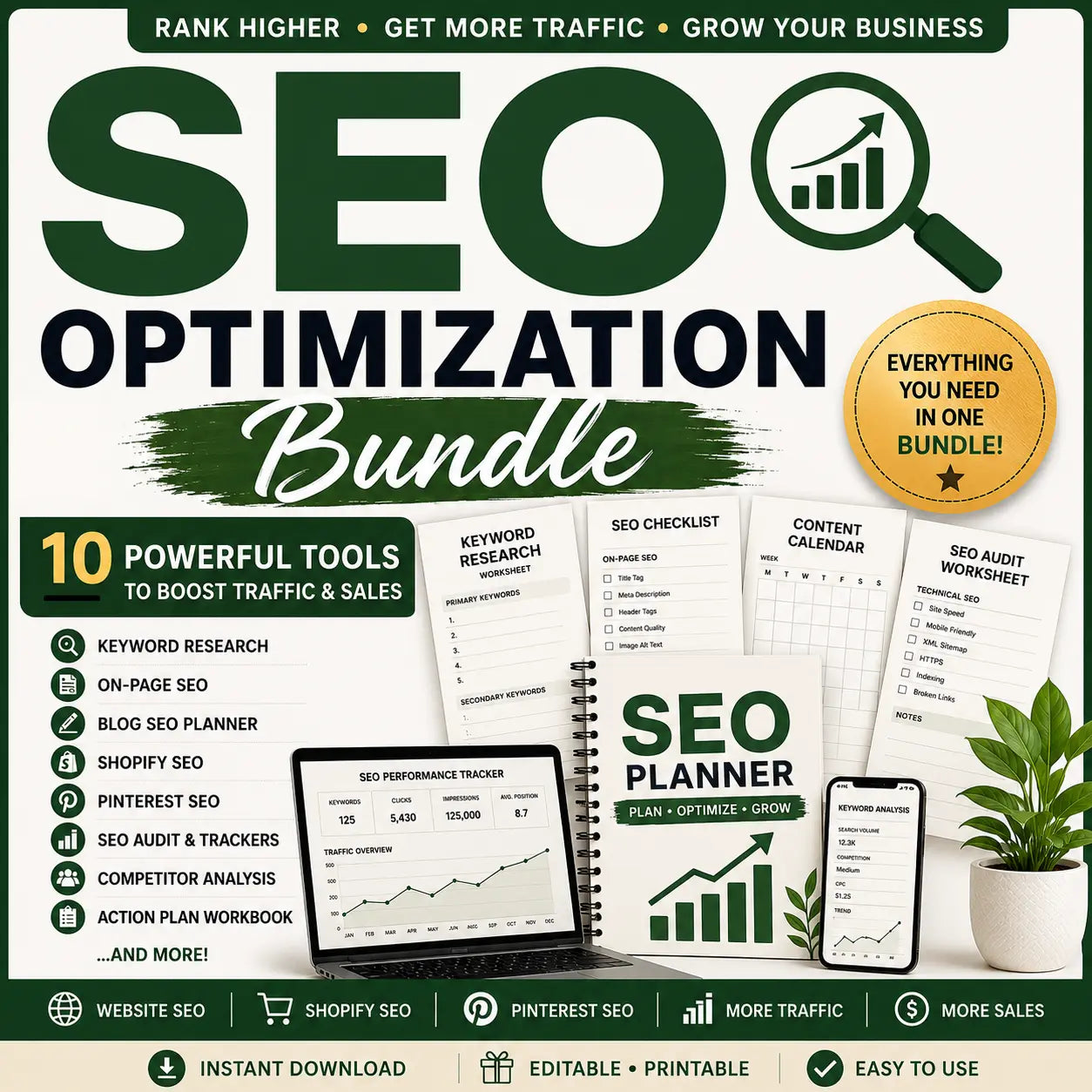 SEO Optimization Bundle | 40-Page SEO Workbook & Growth System