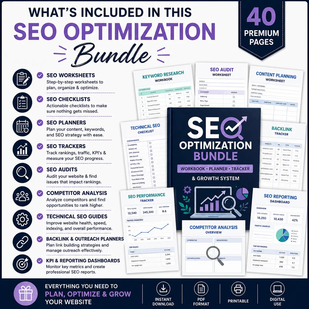 SEO Optimization Bundle | 40-Page SEO Workbook & Growth System