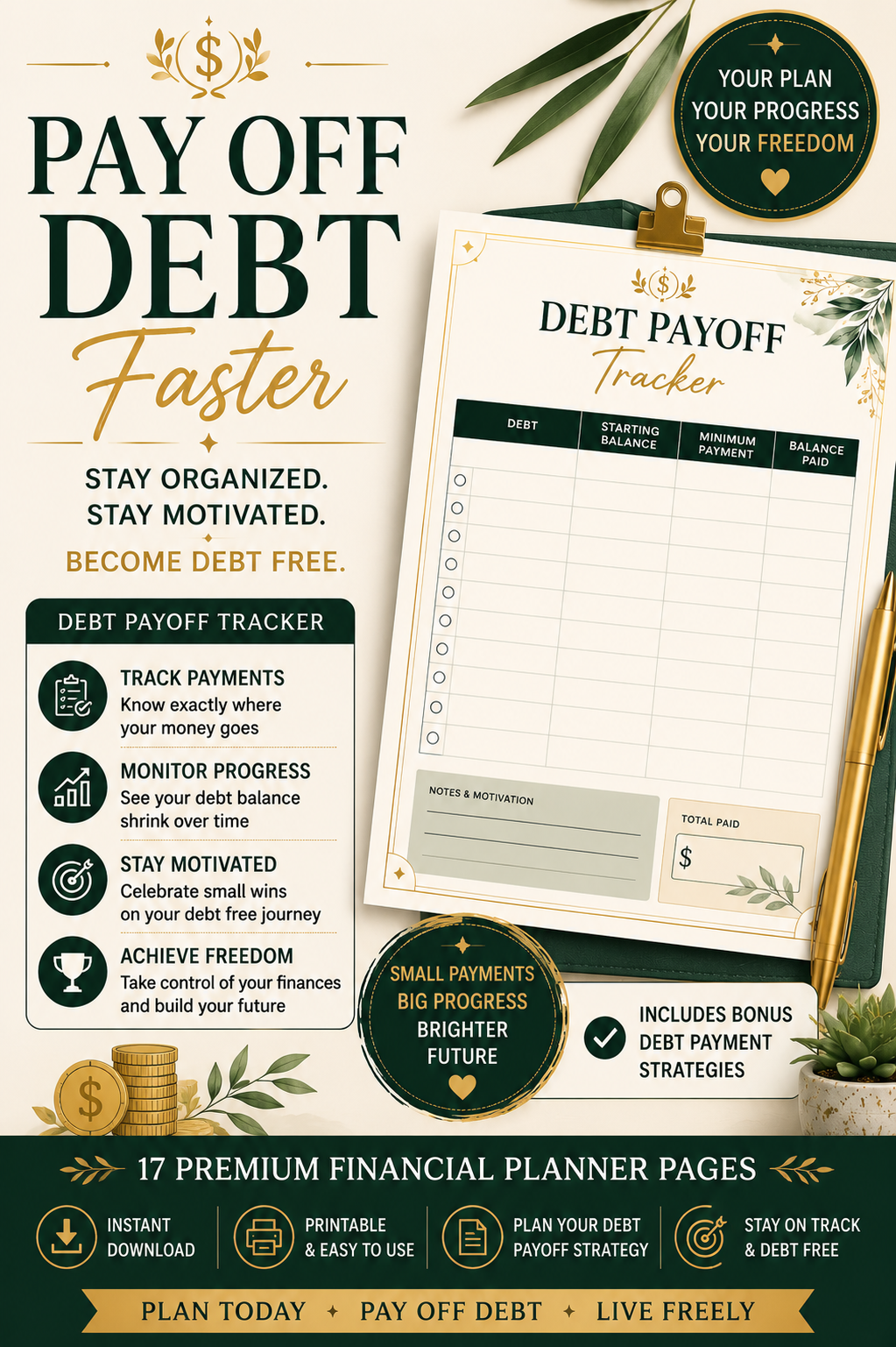 Debt Payoff Tracker | Printable Debt Snowball & Payoff Planner PDF