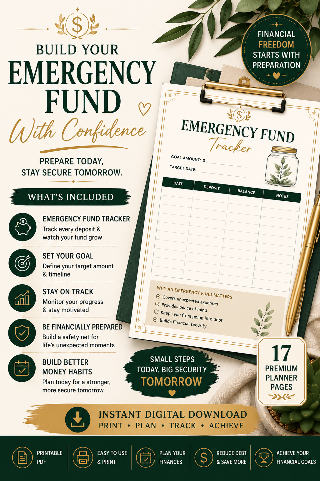 Emergency Fund Tracker | Printable Savings Planner & Financial Safety Net PDF