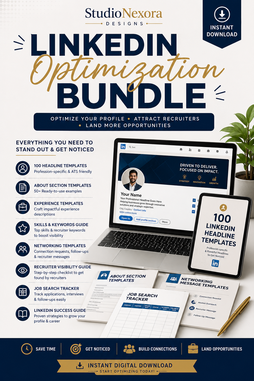 LinkedIn Optimization Bundle | 100 Headlines, Networking Templates & Career Toolkit