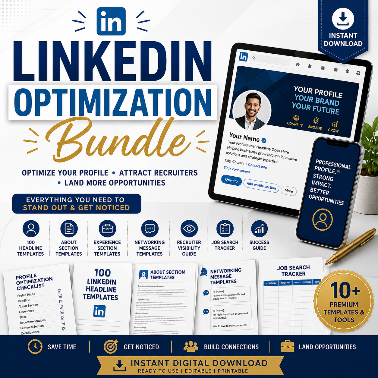 LinkedIn Optimization Bundle | 100 Headlines, Networking Templates & Career Toolkit