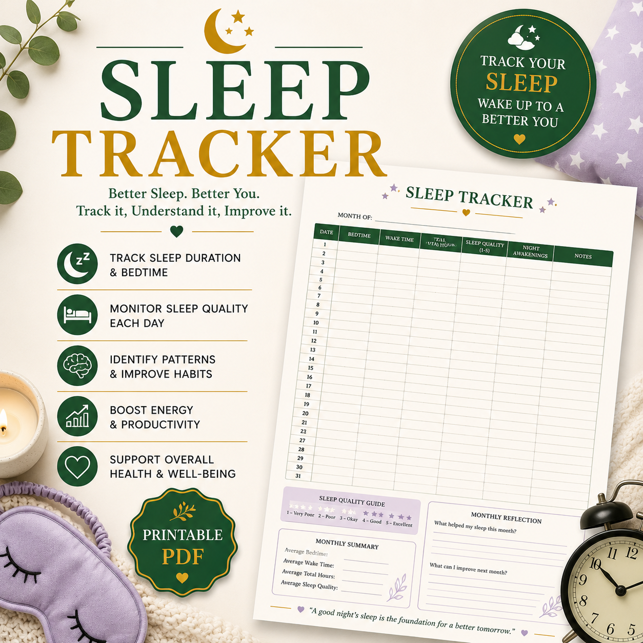 Sleep Tracker | Printable Sleep Journal & Sleep Log PDF