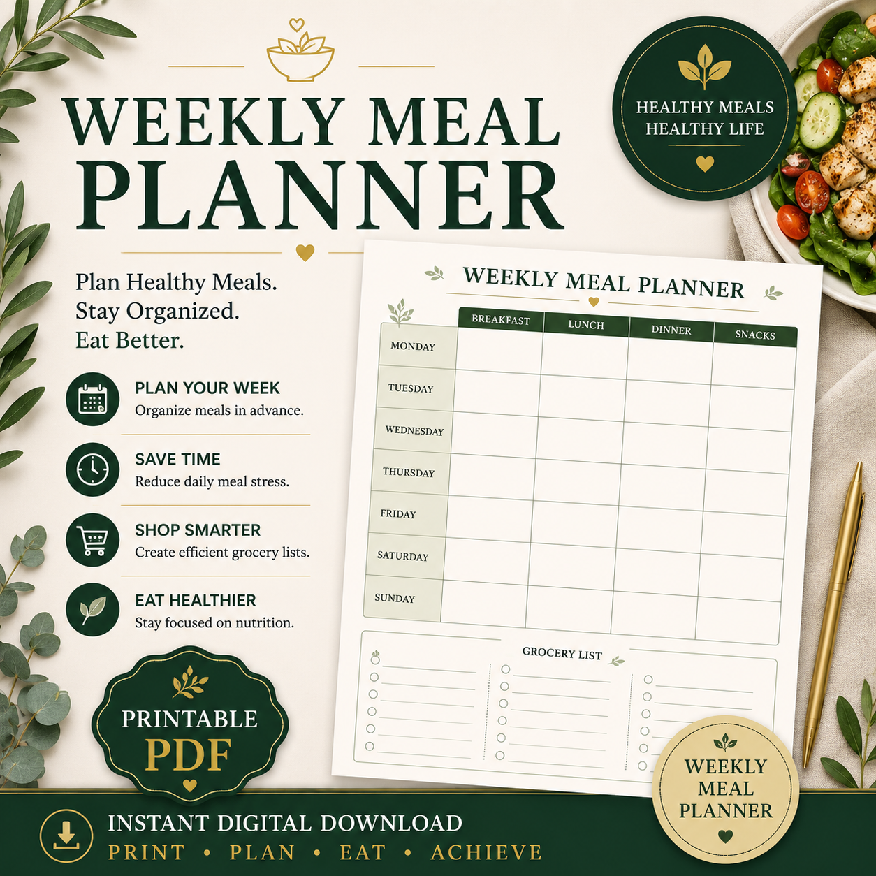 Wellness Planner Bundle | Habit Tracker, Self-Care Planner, Sleep Tracker, Meal Planner Printable PDF